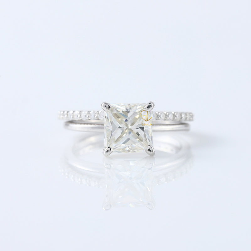 Princess Cut Moissanite Solitaire Diamond Ring With Matching Eternity Ring Set