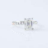 Twisted Emerald Cut Lab Grown Solitaire Rope Ring