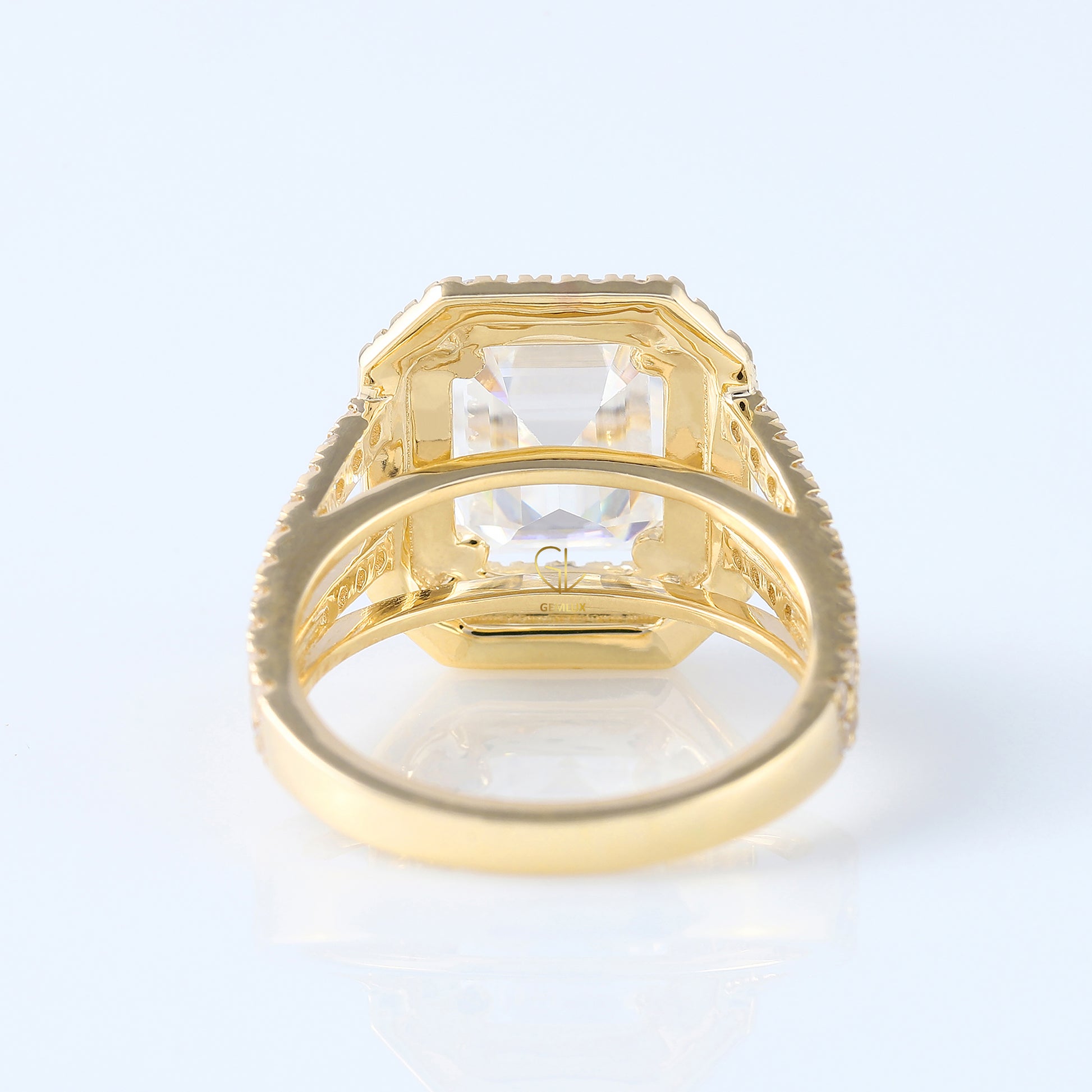 Split Shank Emerald Cut Lab Grown Double Halo Ring