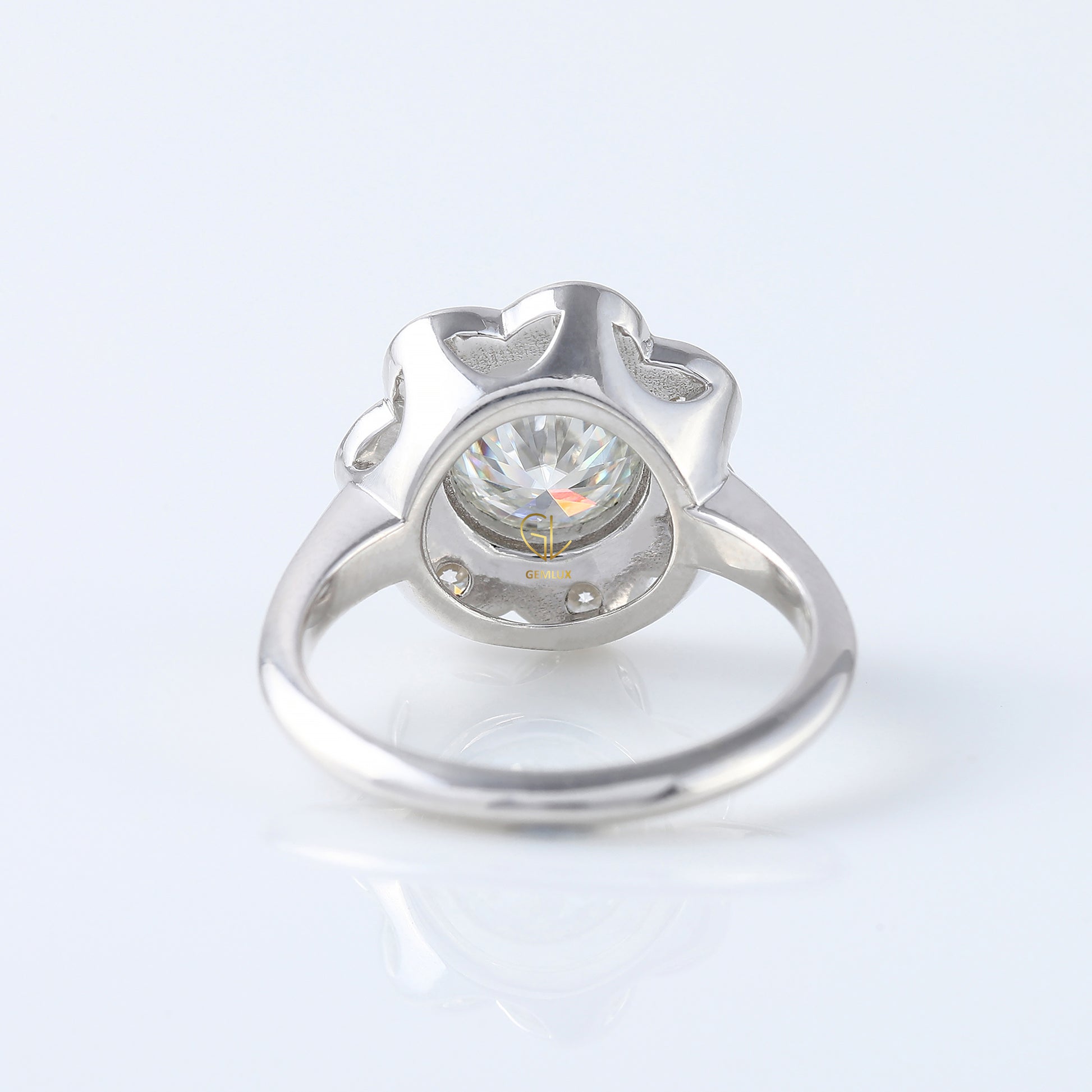 Floral Halo Bezel Set Round Moissanite Vintage Ring