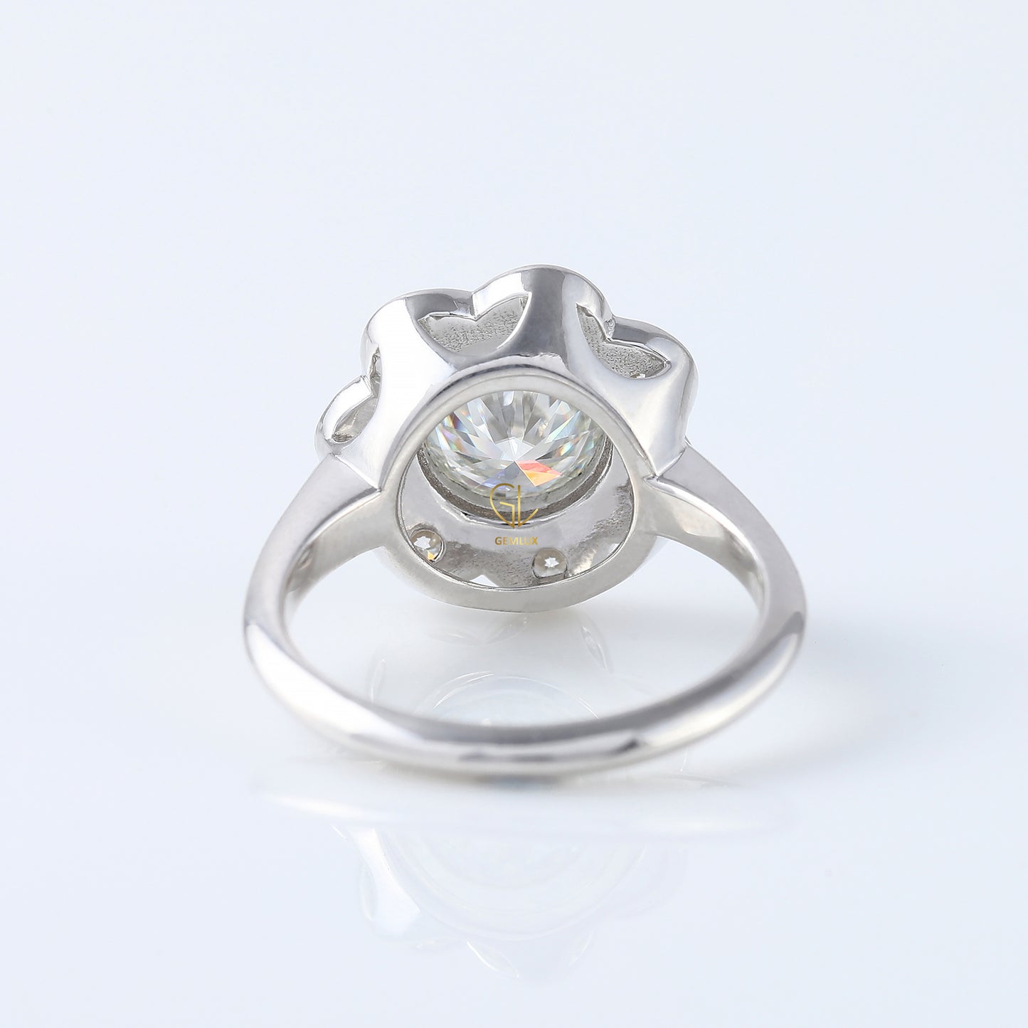 Bezel Set Floral Halo Round Lab Grown Vintage Ring