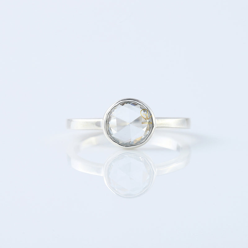 Round Rose Cut Moissanite Bezel Set Solitaire Ring