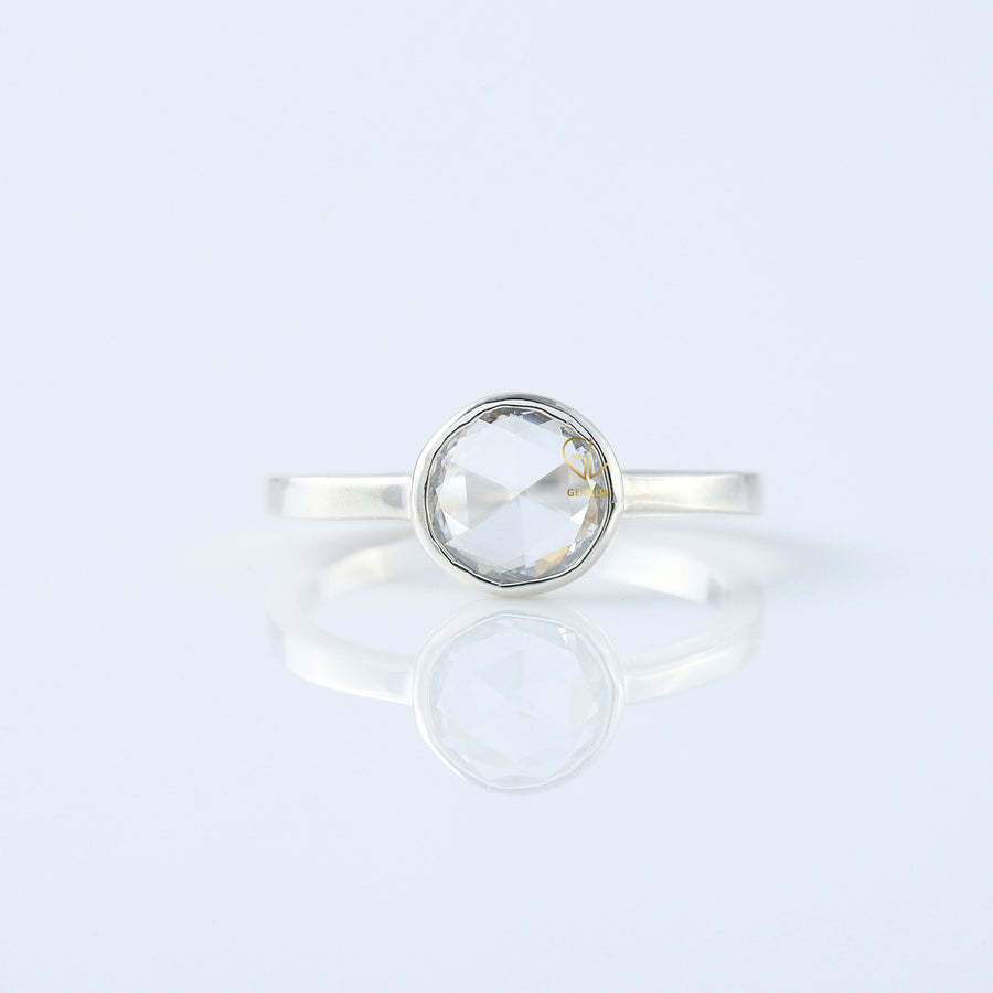 Round Rose Cut Moissanite Bezel Set Solitaire Ring