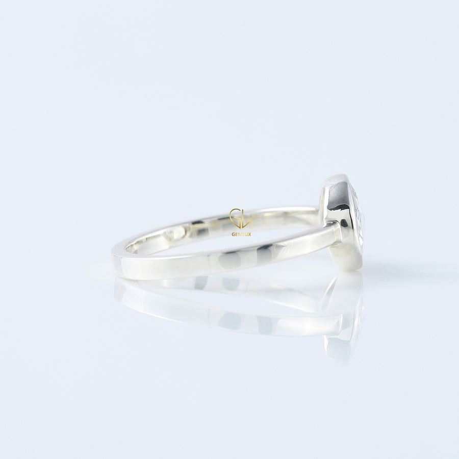 Round Rose Cut Moissanite Bezel Set Solitaire Ring