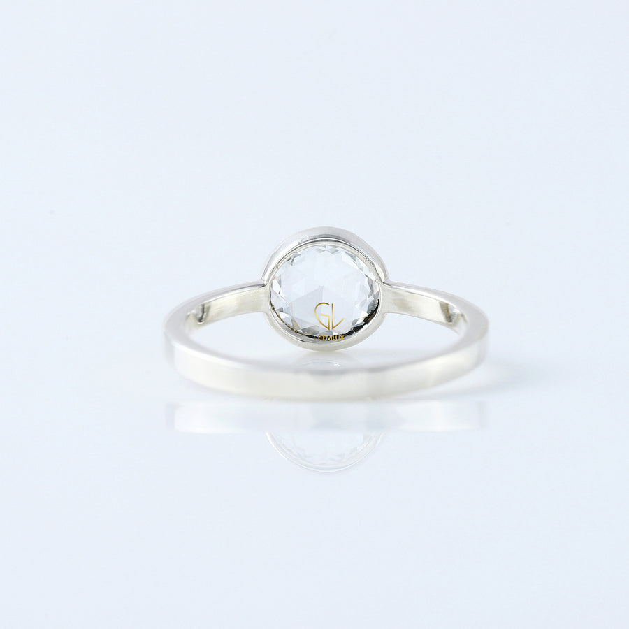 Round Rose Cut Moissanite Bezel Set Solitaire Ring