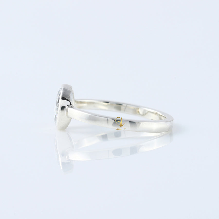 Round Rose Cut Moissanite Bezel Set Solitaire Ring