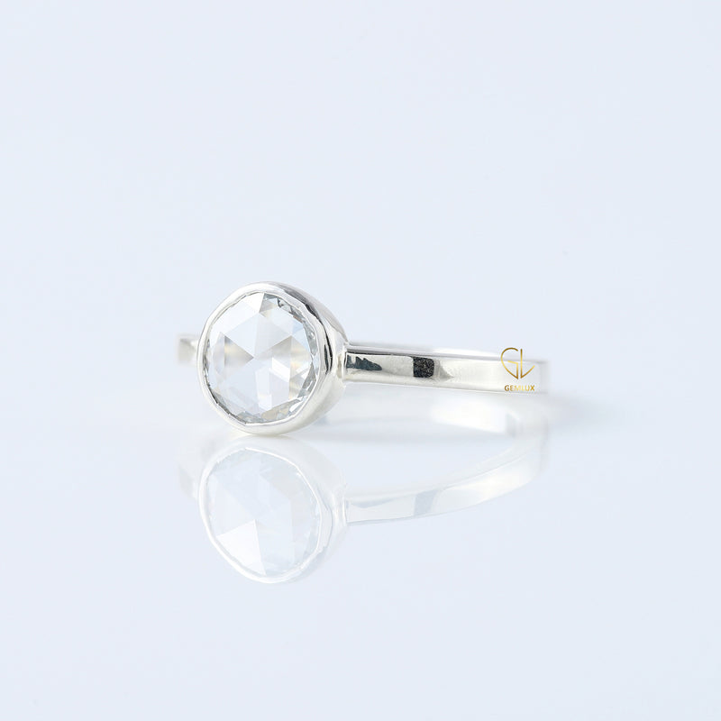 Round Rose Cut Moissanite Bezel Set Solitaire Ring