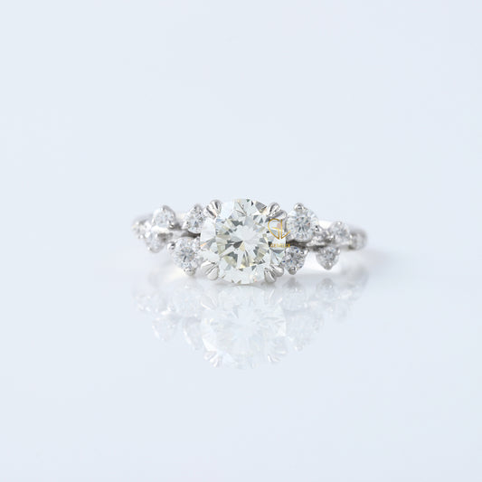 Round Cut Moissanite Scattered Diamond Engagement Ring