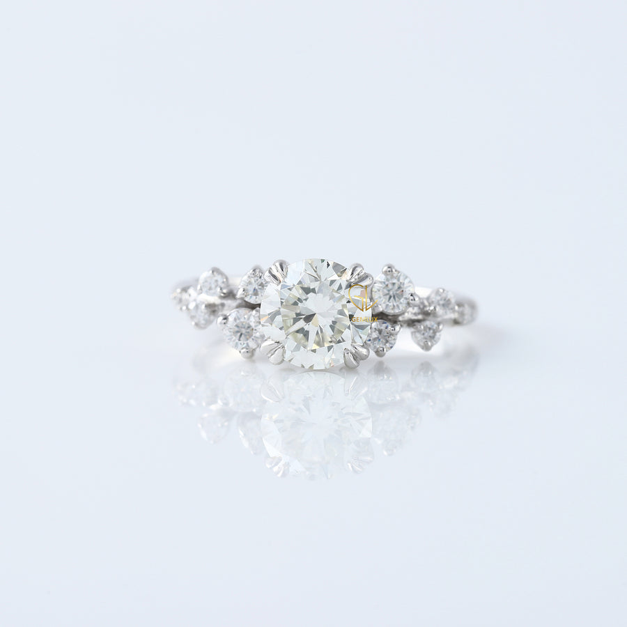 Round Cluster White Gold Moissanite Engagement Ring