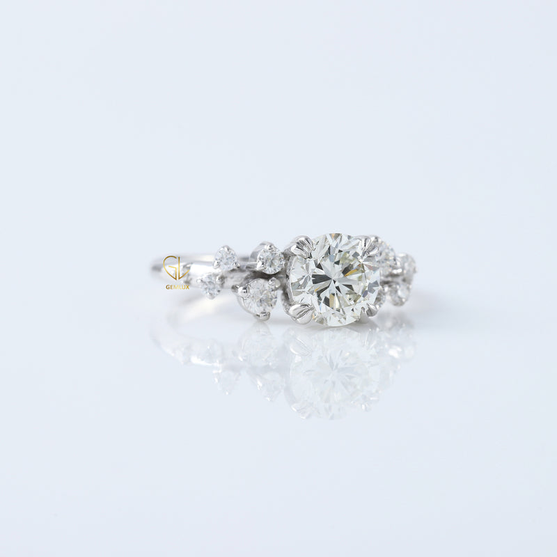 Round Cluster White Gold Moissanite Engagement Ring