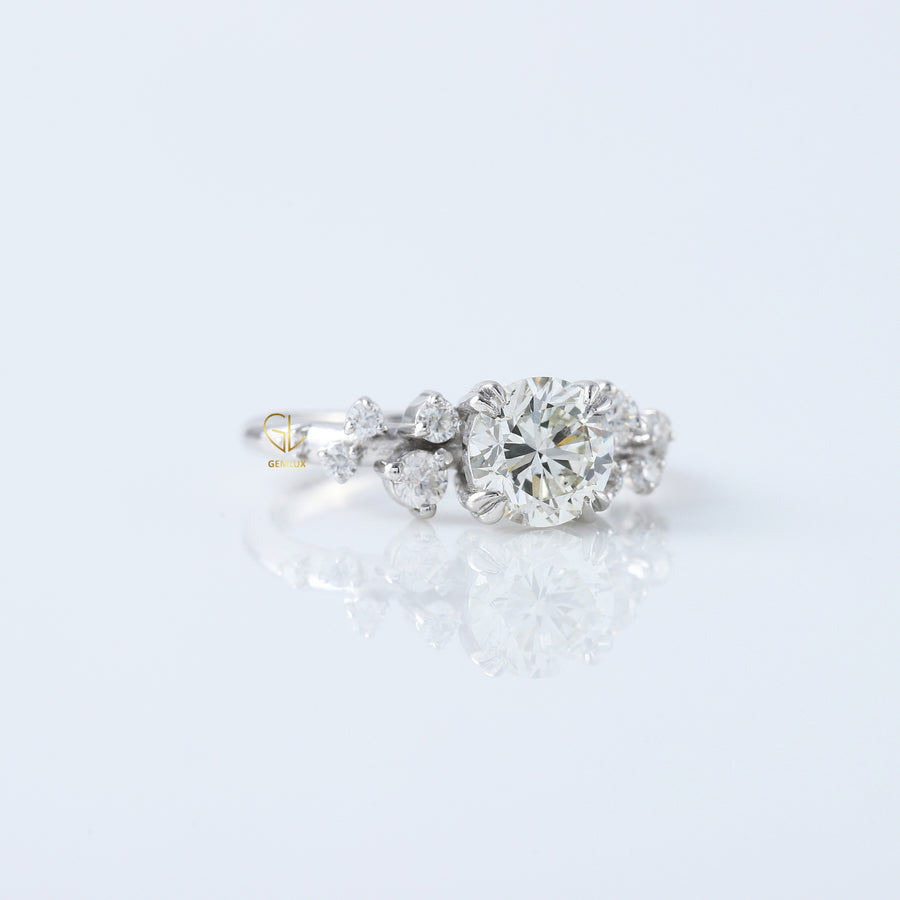 Round Cluster White Gold Moissanite Engagement Ring