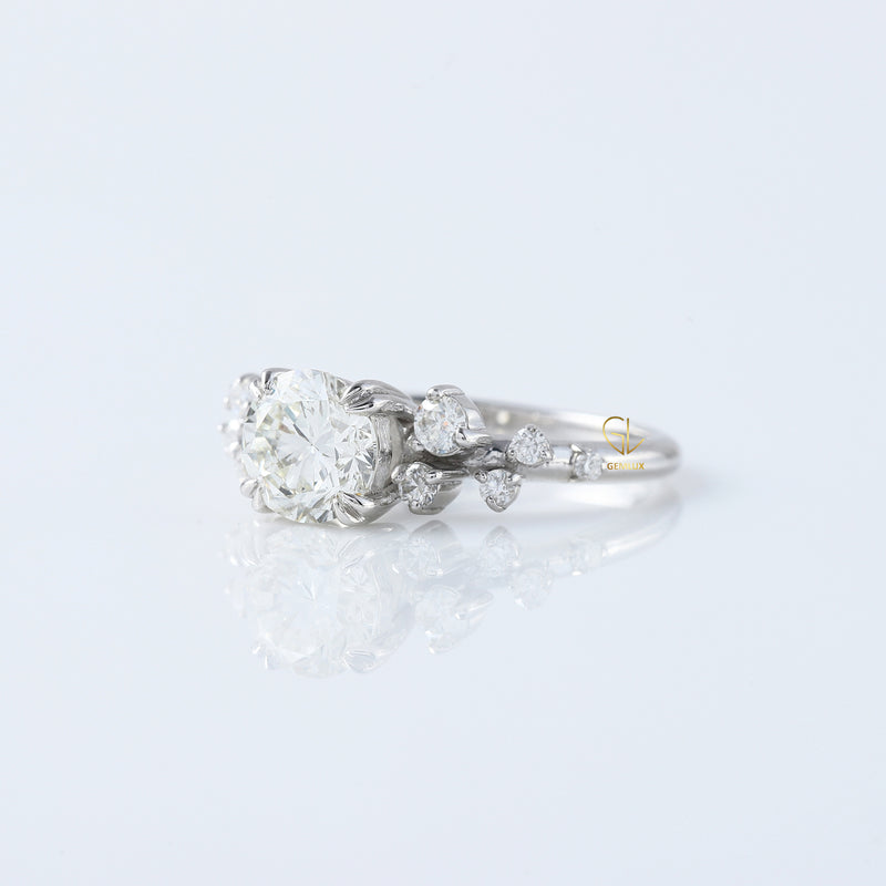Round Cluster White Gold Moissanite Engagement Ring