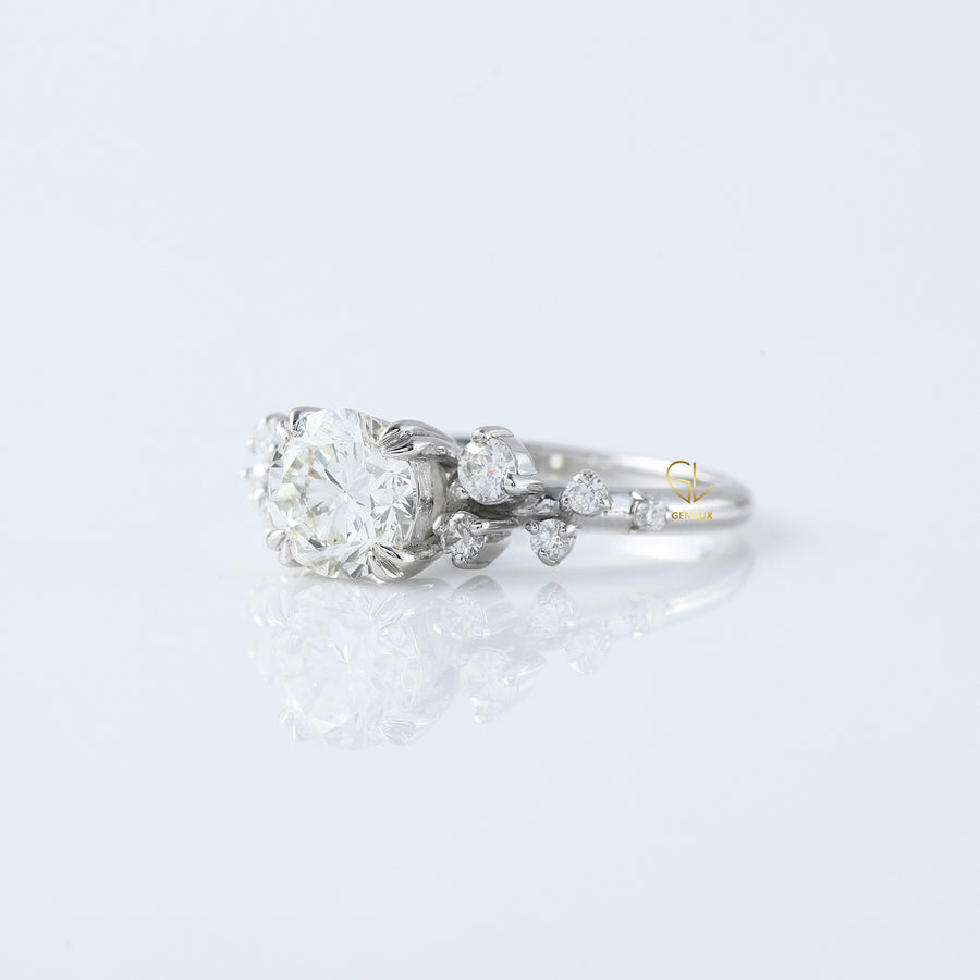 Round Cluster White Gold Moissanite Engagement Ring