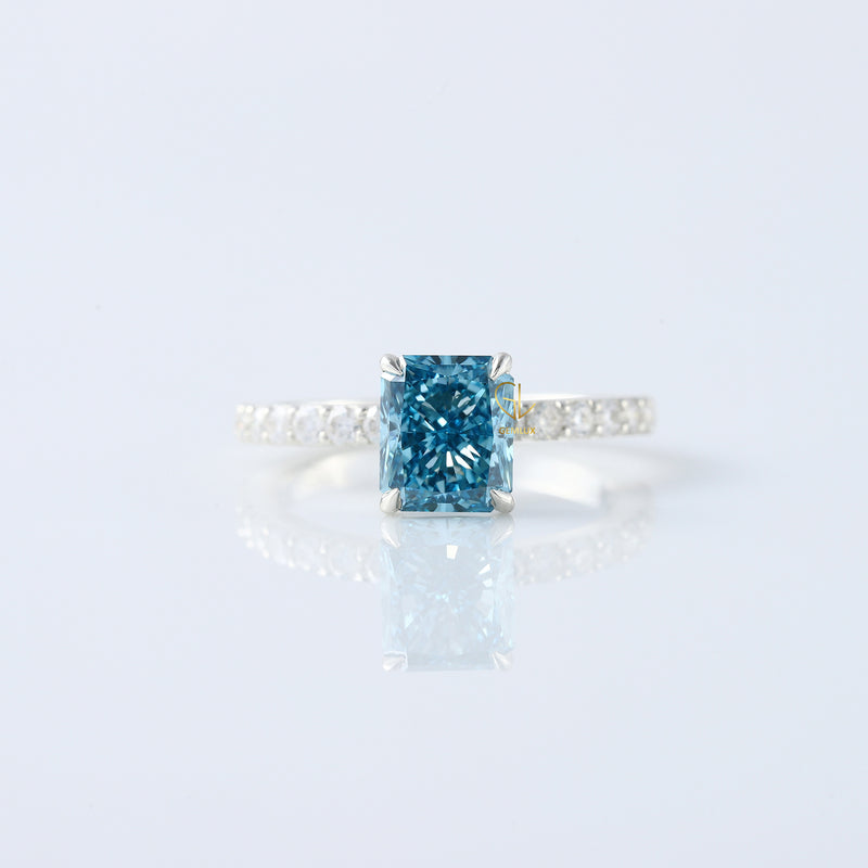 Blue Radiant Cut Lab Grown Classic Solitaire Diamond Engagement Ring