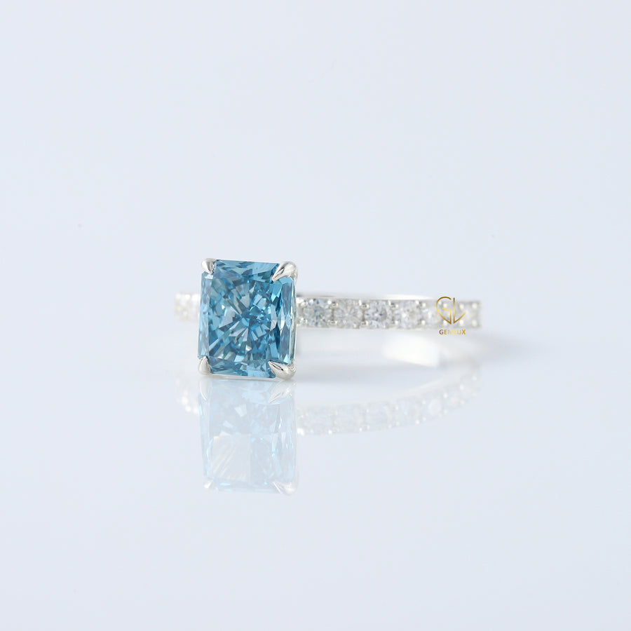 Blue Radiant Cut Lab Grown Classic Solitaire Diamond Engagement Ring