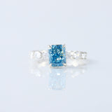 Blue Radiant Cut Lab Grown Diamond Solitaire With Accent Engagement Ring
