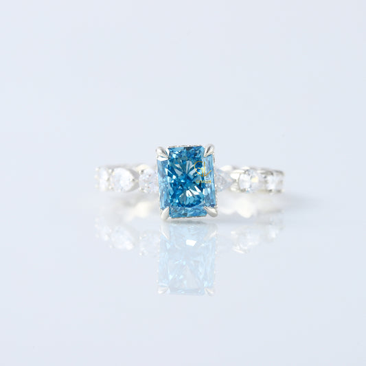 Blue Radiant Cut Lab Grown Diamond Solitaire With Accent Engagement Ring