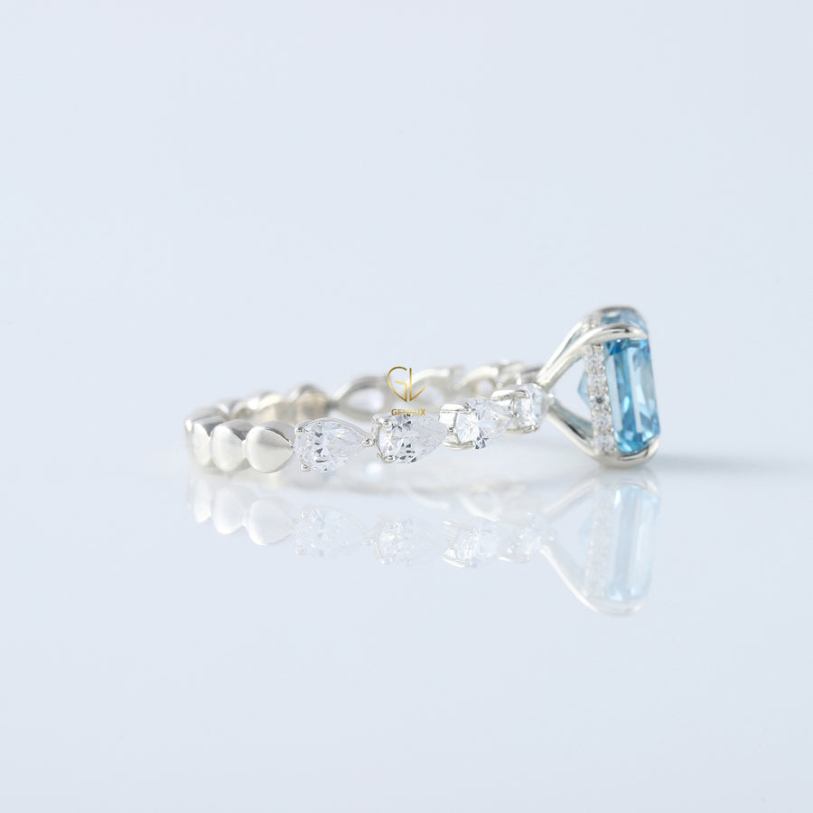 Blue Radiant Cut Lab Grown Diamond Solitaire With Accent Engagement Ring