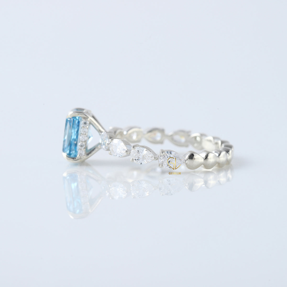 Blue Radiant Cut Lab Grown Diamond Solitaire With Accent Engagement Ring