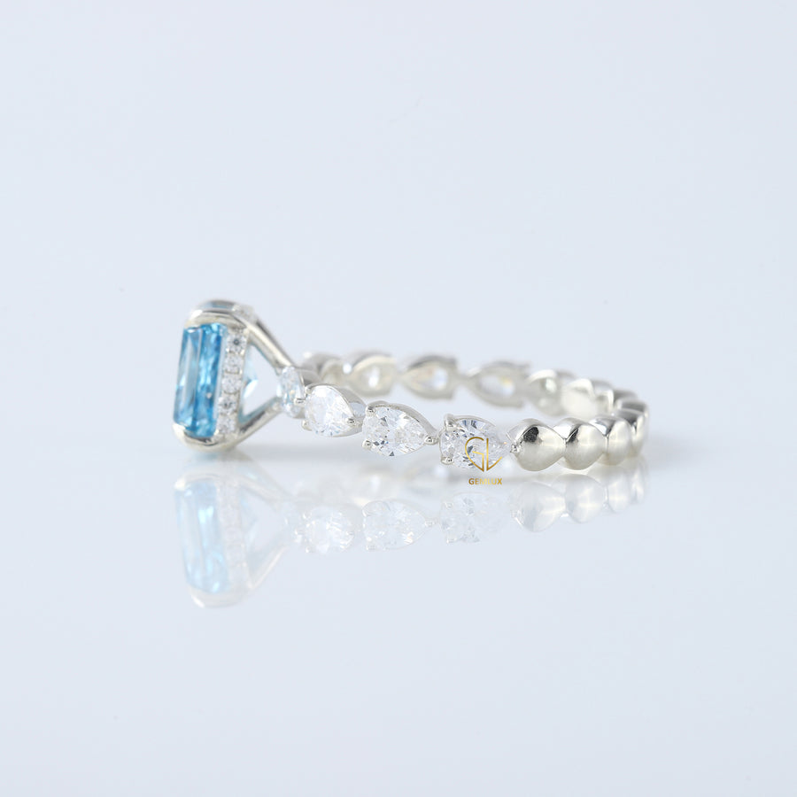 Blue Radiant Cut Lab Grown Diamond Solitaire With Accent Engagement Ring