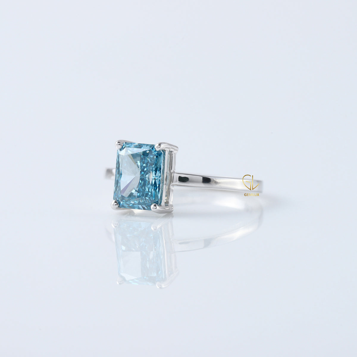 Blue Radiant Cut Lab Grown Diamond Classic Solitaire Engagement Ring