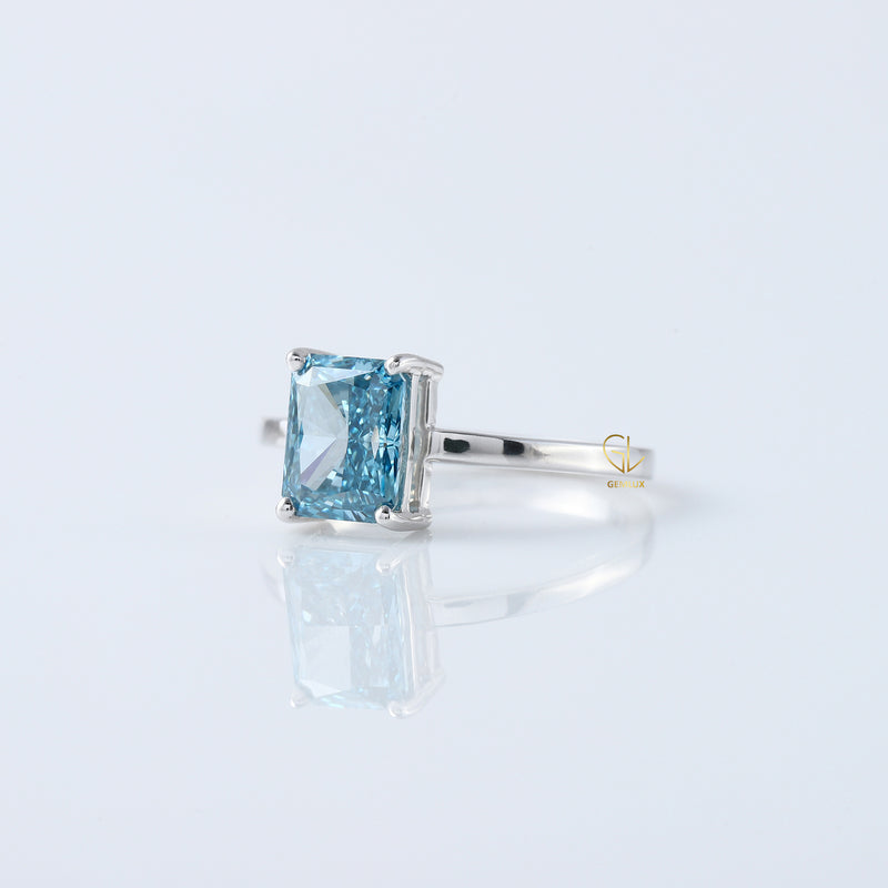 Blue Radiant Cut Lab Grown Diamond Classic Solitaire Engagement Ring