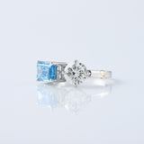 Toi Et Moi Ring, Blue Radiant & Round Cut Lab Grown Diamond Two Stone Engagement Ring