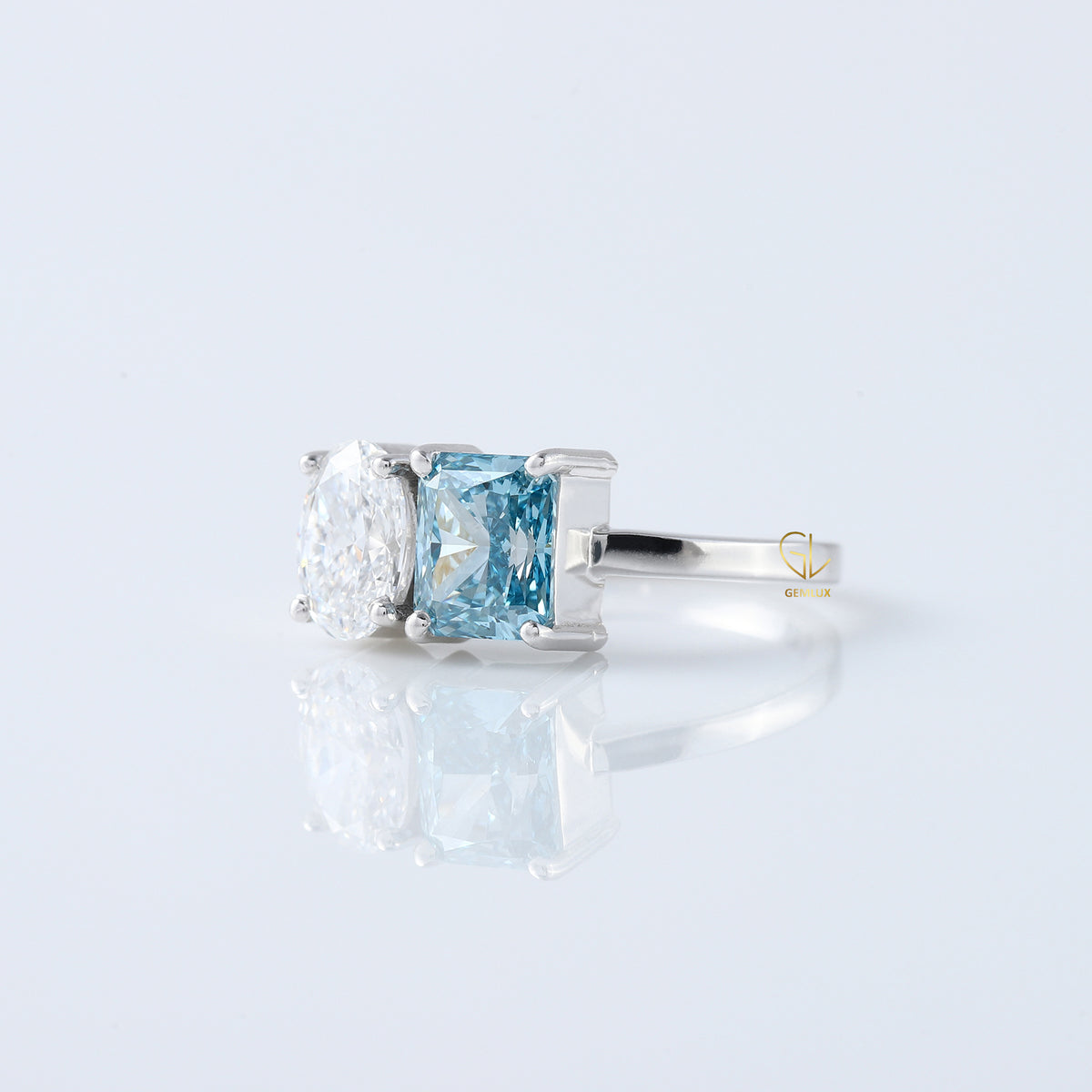 Toi et Moi Ring, Radiant & Oval Cut Lab Grown Diamond Two Stone Engagement Ring