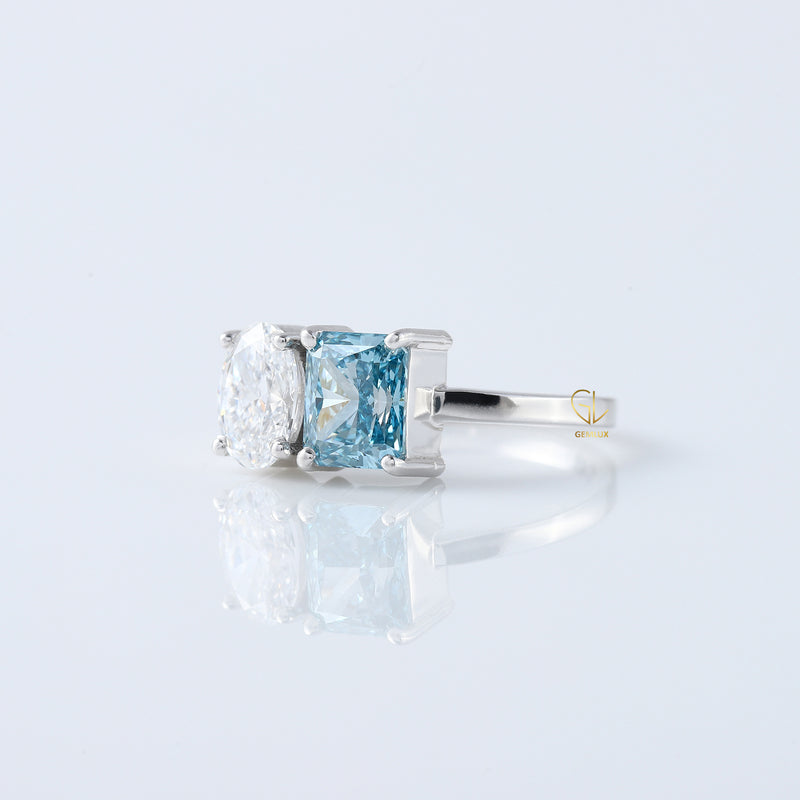 Toi et Moi Ring, Radiant & Oval Cut Lab Grown Diamond Two Stone Engagement Ring