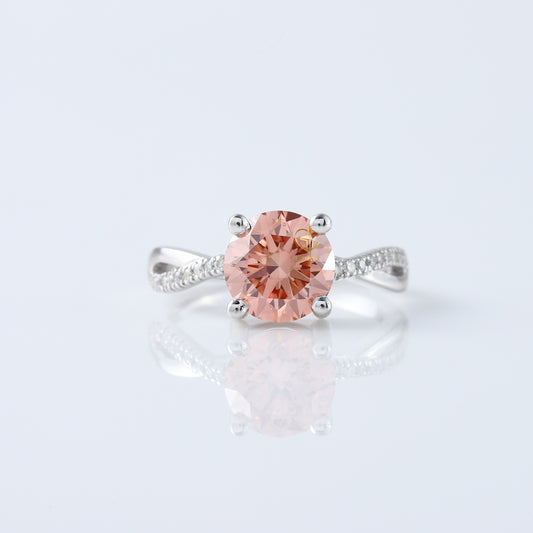 Vivid Pink Color Round Cut Lab Grown Diamond Twisted Engagement Ring