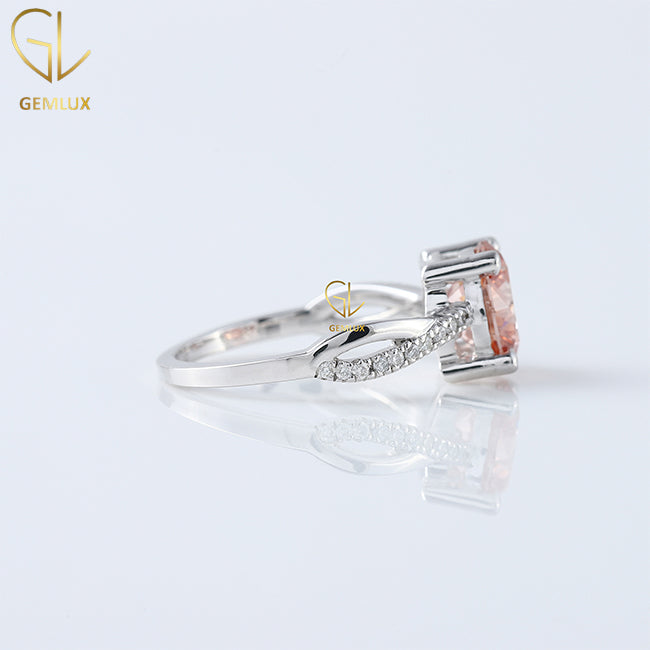 Twisted Diamond Ring, Morganite Pink Color Round Cut Labgrown Diamond Ring, Solitaire With Accent Ring