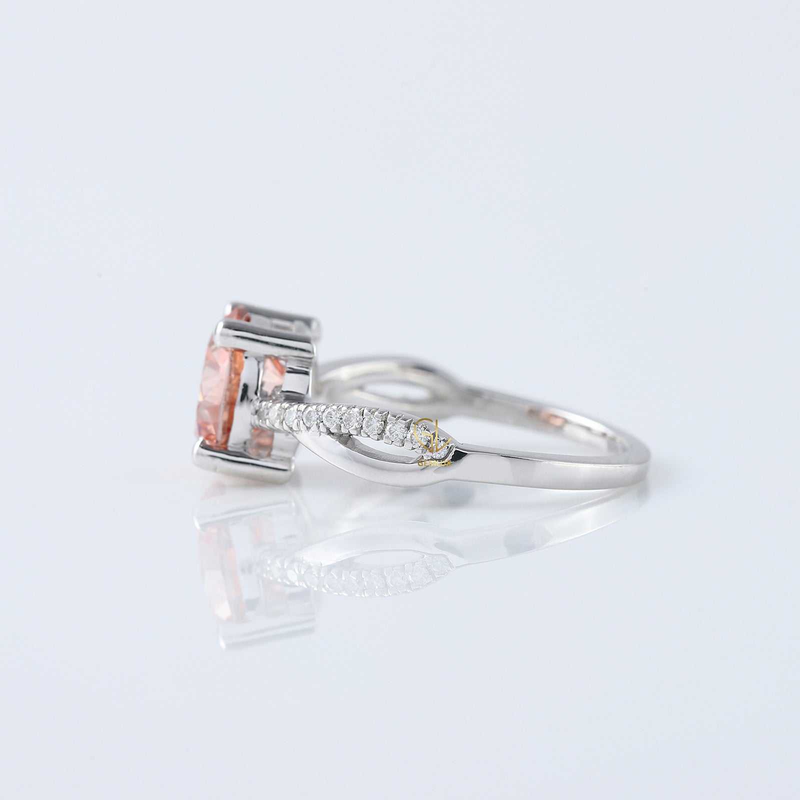 Vivid Pink Color Round Cut Lab Grown Diamond Twisted Engagement Ring