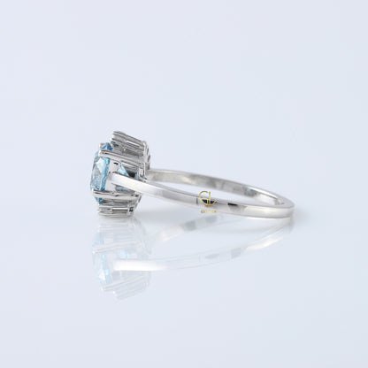 Blue Round Cut Lab Grown Diamond Half Halo Engagement Ring