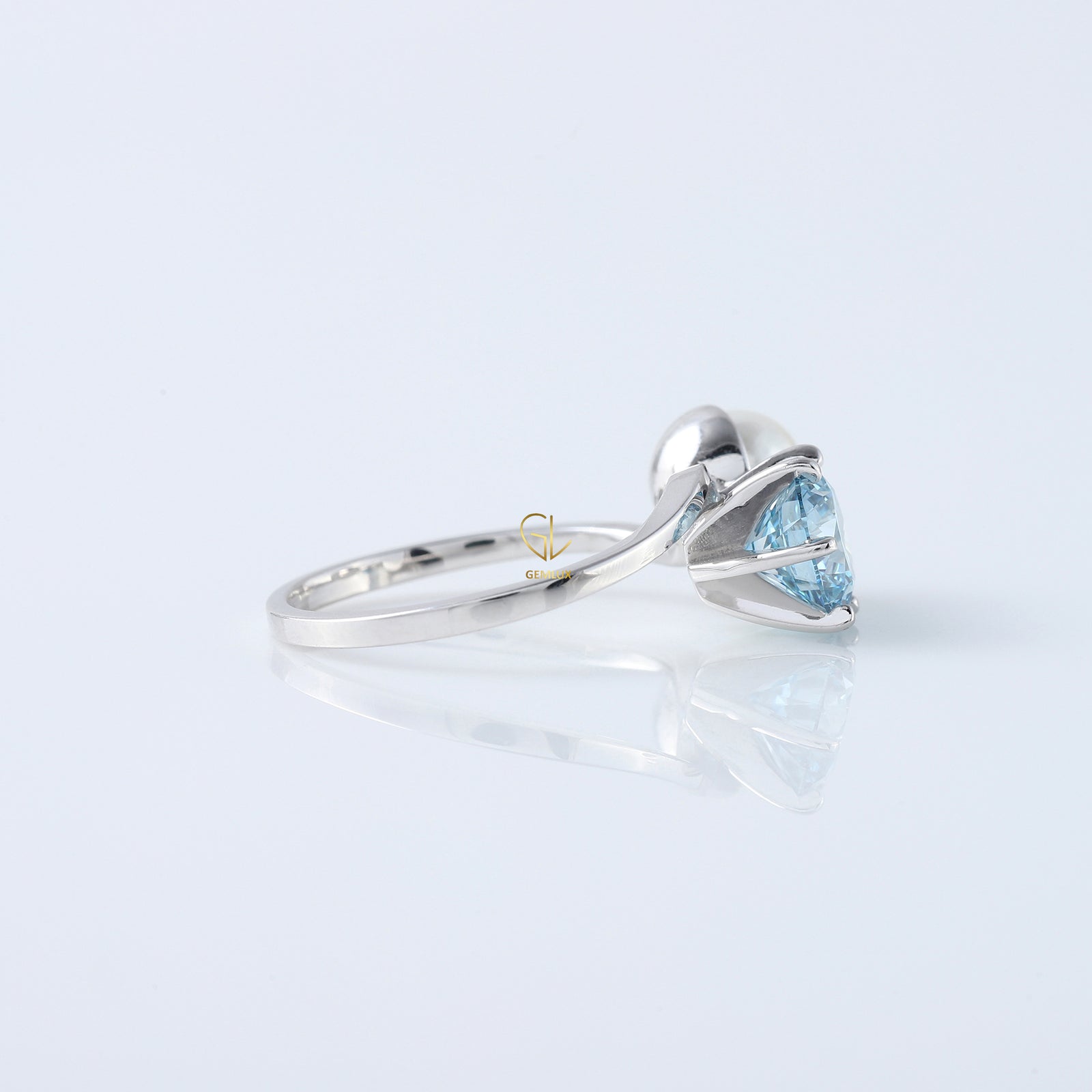 Blue Round Cut Lab Grown Diamond Swirl Bypass Engagement Ring