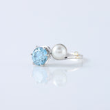 Blue Round Cut Lab Grown Diamond Swirl Bypass Engagement Ring
