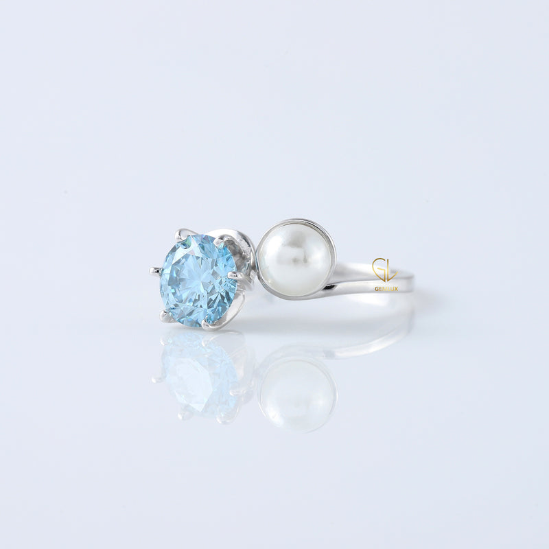 Blue Round Cut Lab Grown Diamond Swirl Bypass Engagement Ring