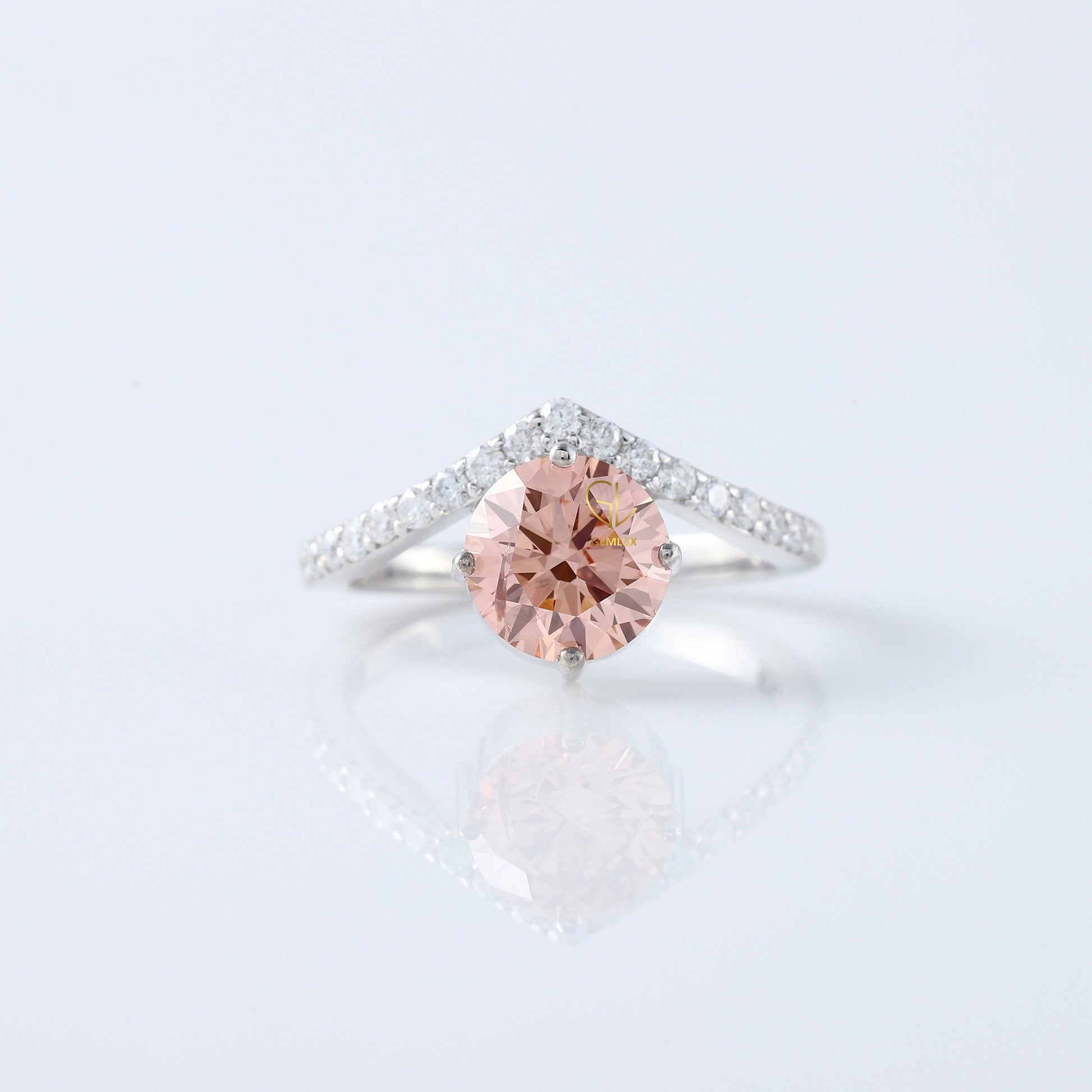 Pink Round Cut Lab Grown Diamond Curved Engagement Ring