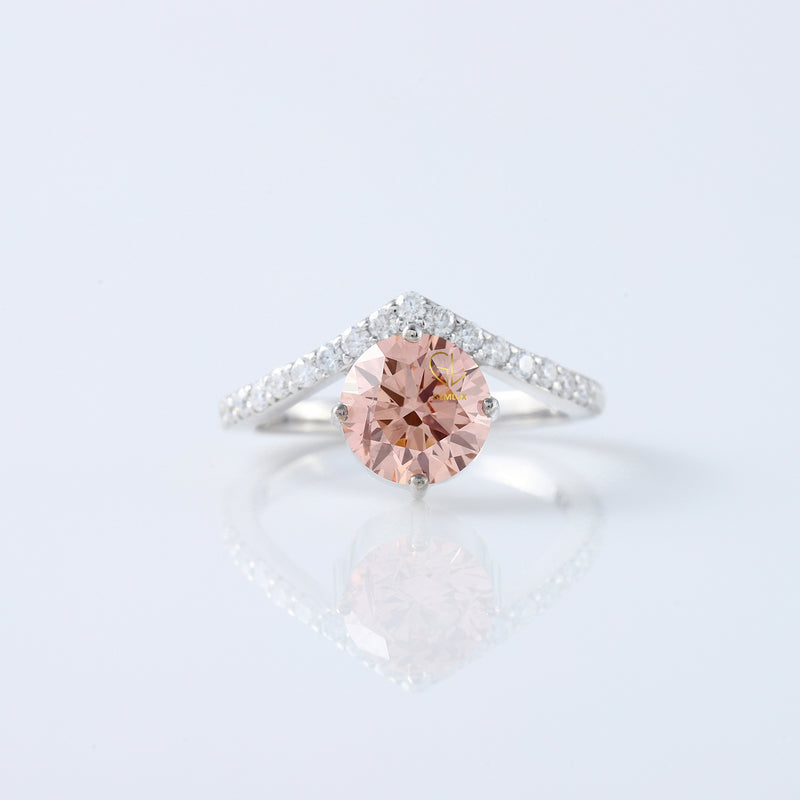 Vivid Pink Round Cut Lab Grown Diamond Curved Engagement Ring