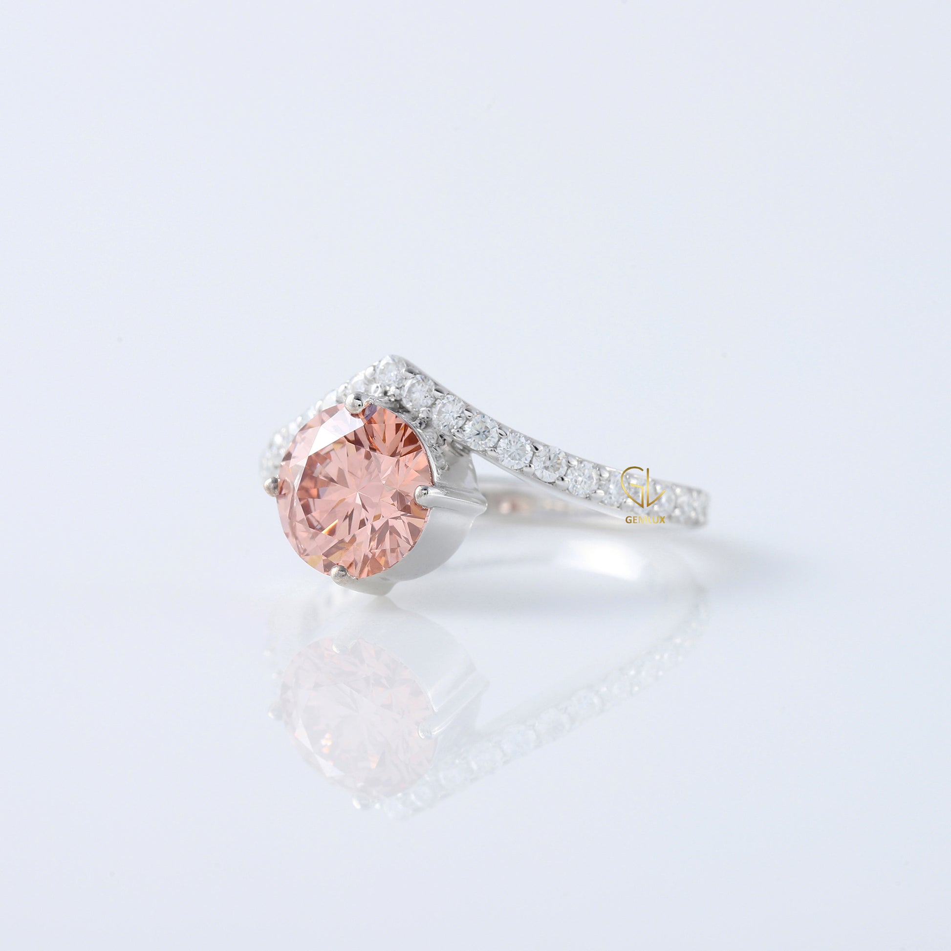 Pink Round Cut Lab Grown Diamond Curved Engagement Ring