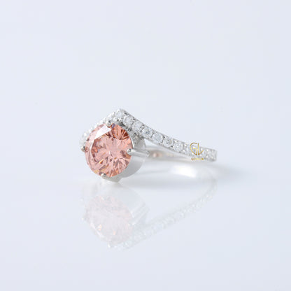 Pink Round Cut Lab Grown Diamond Curved Engagement Ring