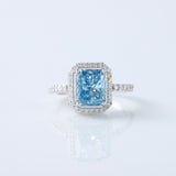 Blue Radiant Cut Lab Grown Diamond Halo Engagement Ring