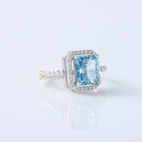 Blue Radiant Cut Lab Grown Diamond Halo Engagement Ring