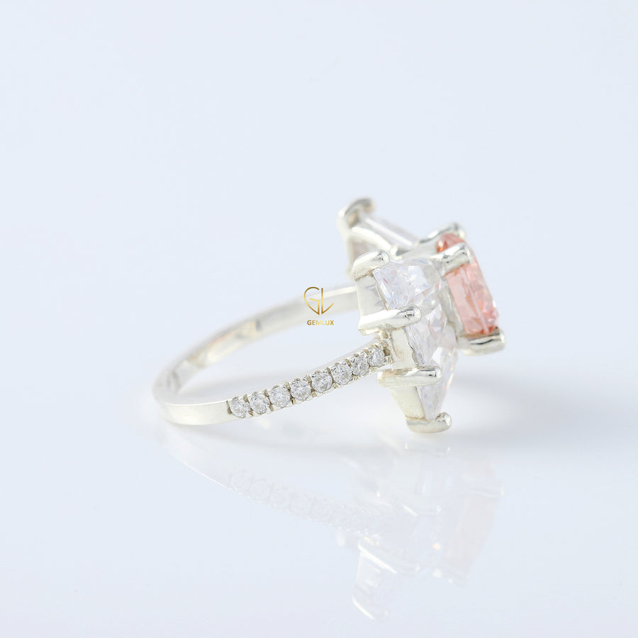 Bow Style Round Cut Vivid Pink Color Lab Grown Diamond Seven Stone Engagement Ring