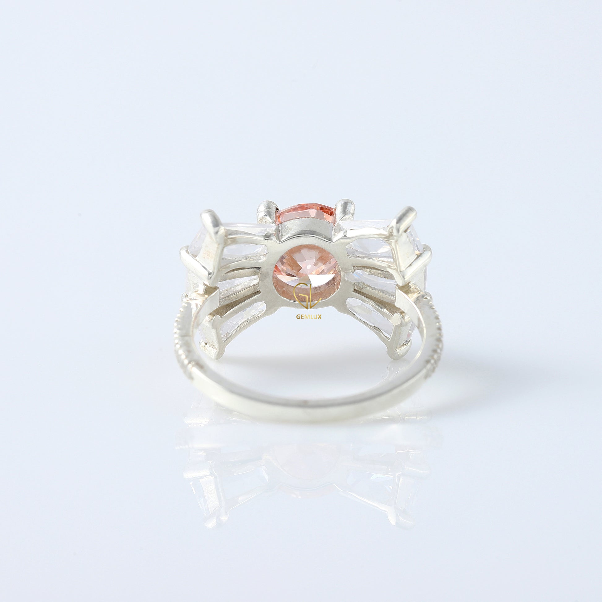 Bow Style Round Cut Morganite Pink Color Lab Grown Diamond Seven Stone Ring