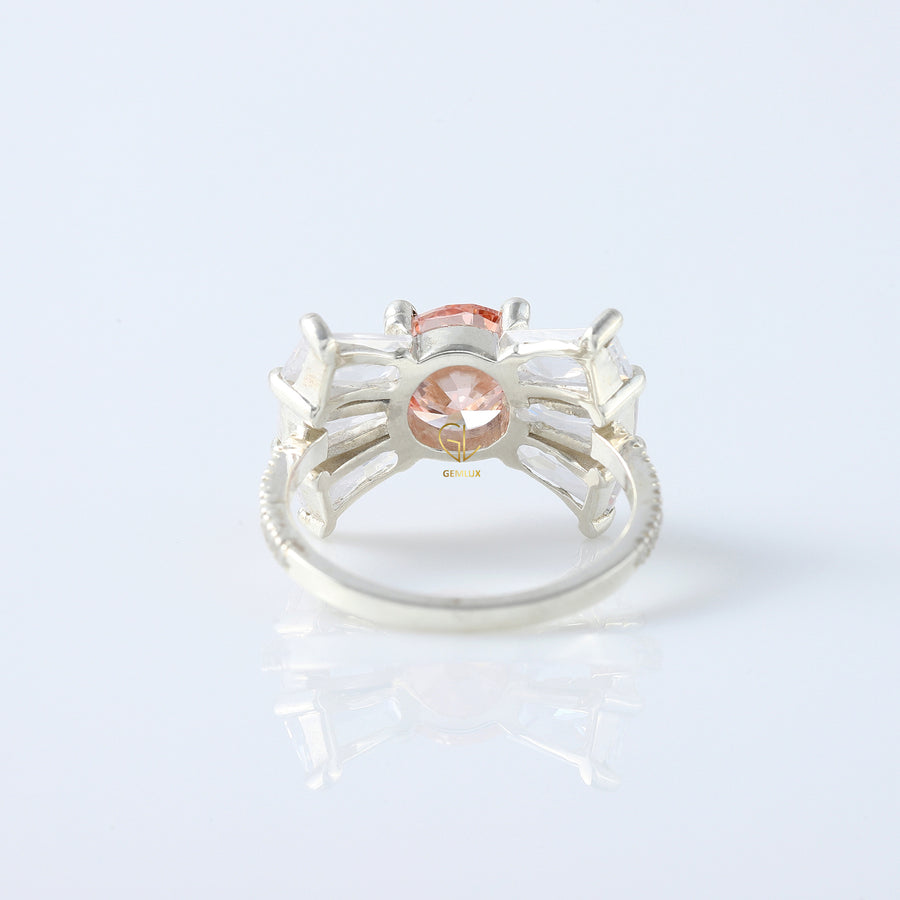 Bow Style Round Cut Vivid Pink Color Lab Grown Diamond Seven Stone Engagement Ring