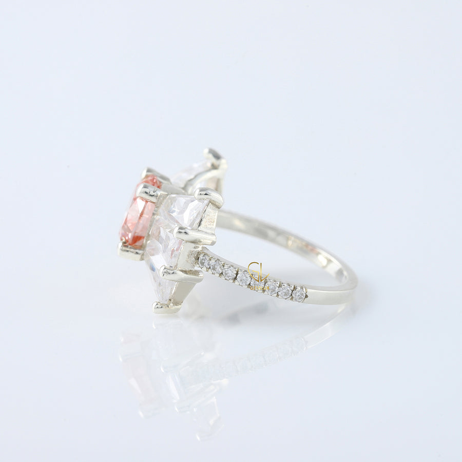 Bow Style Round Cut Vivid Pink Color Lab Grown Diamond Seven Stone Engagement Ring