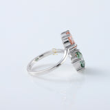 Two Stone Ring, Vivid Pink & Green Color Round Cut Lab Grown Diamond Bypass Engagement Ring