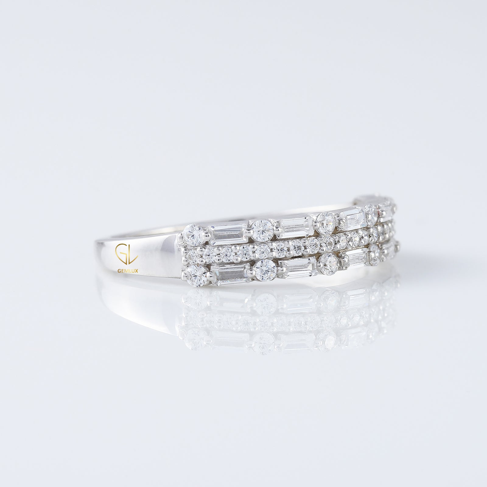 Three Row Moissanite Eternity Wedding Band