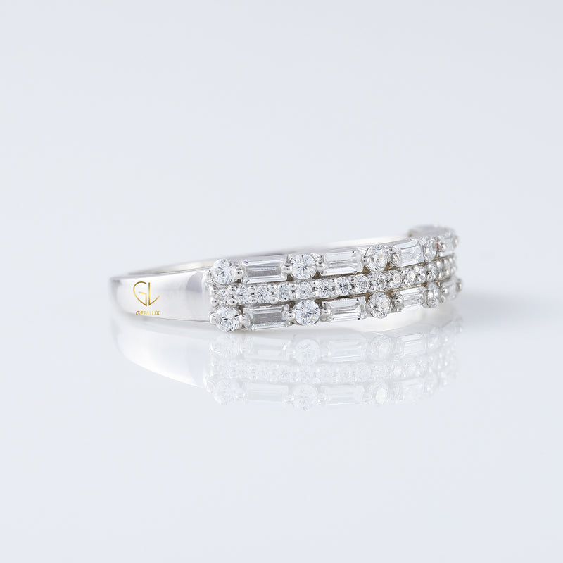 Three Row Moissanite Eternity Wedding Band