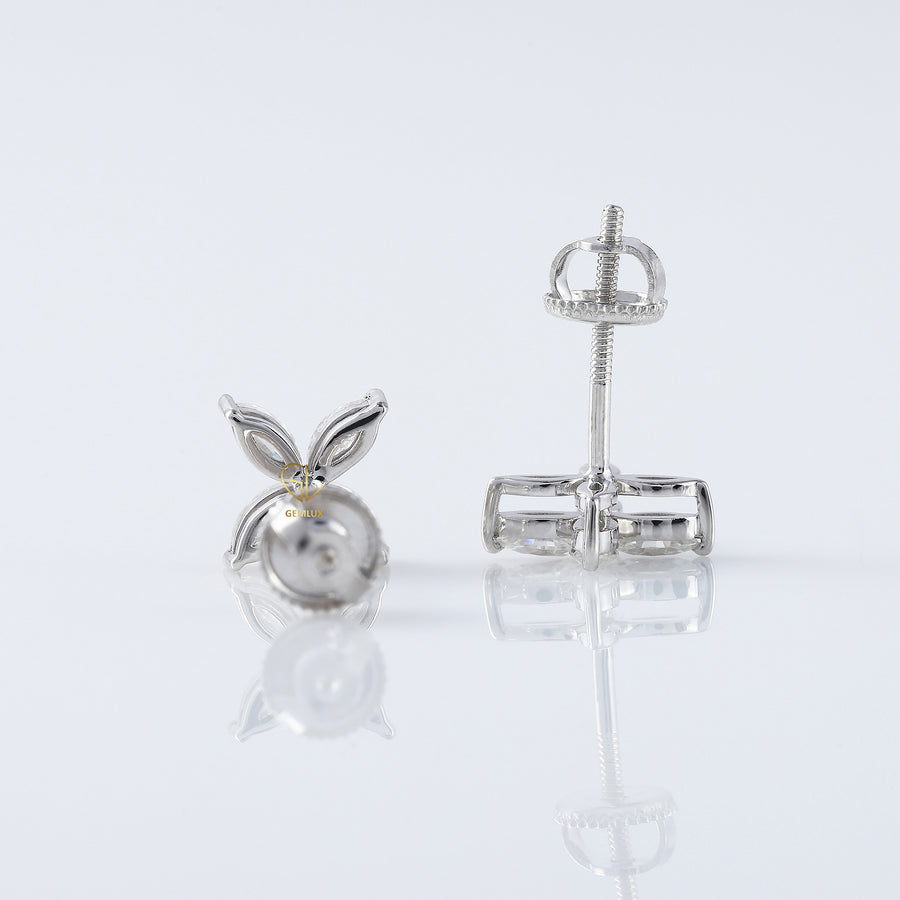 Four Stone Marquise Cut Lab Grown Flower Stud Earrings